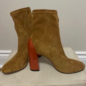 Hermès Tan & Orange Block Heel Booties sz37